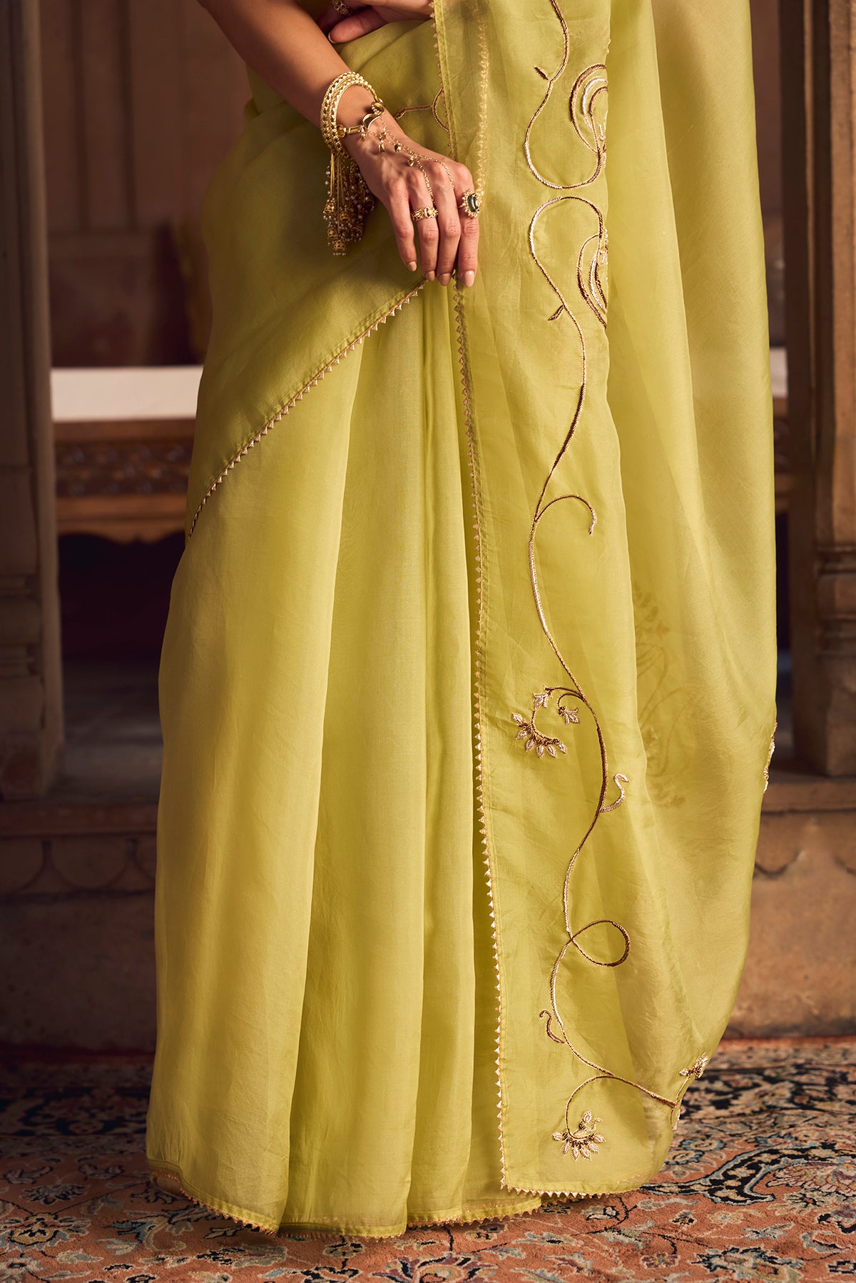 Mira-Green Zardozi Organza Silk Saree