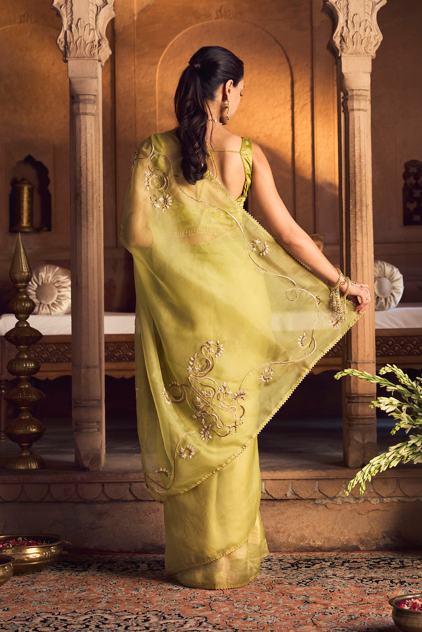 Mira-Green Zardozi Organza Silk Saree