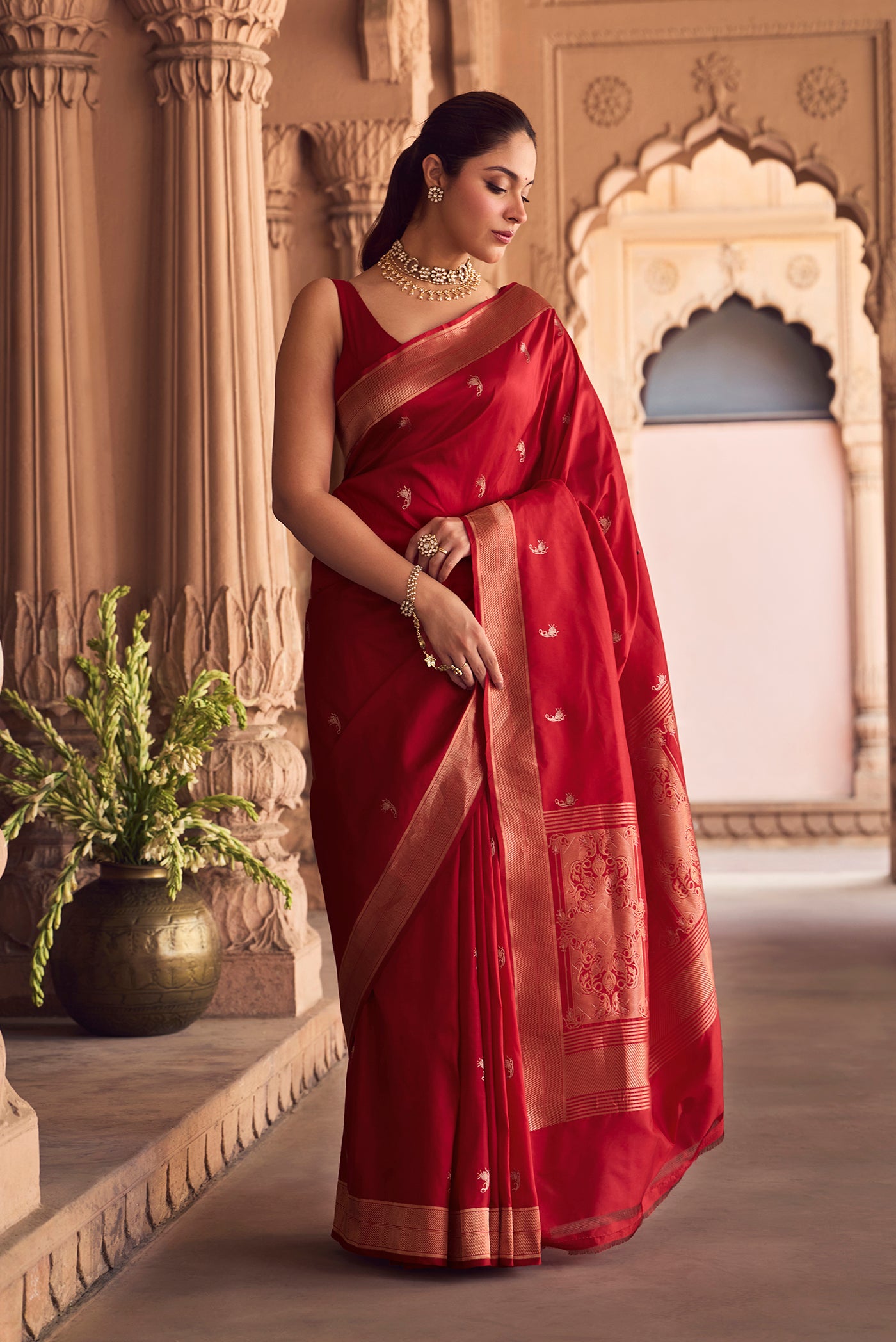 Shyama-Crimson Red Banarasi Katan Silk Saree