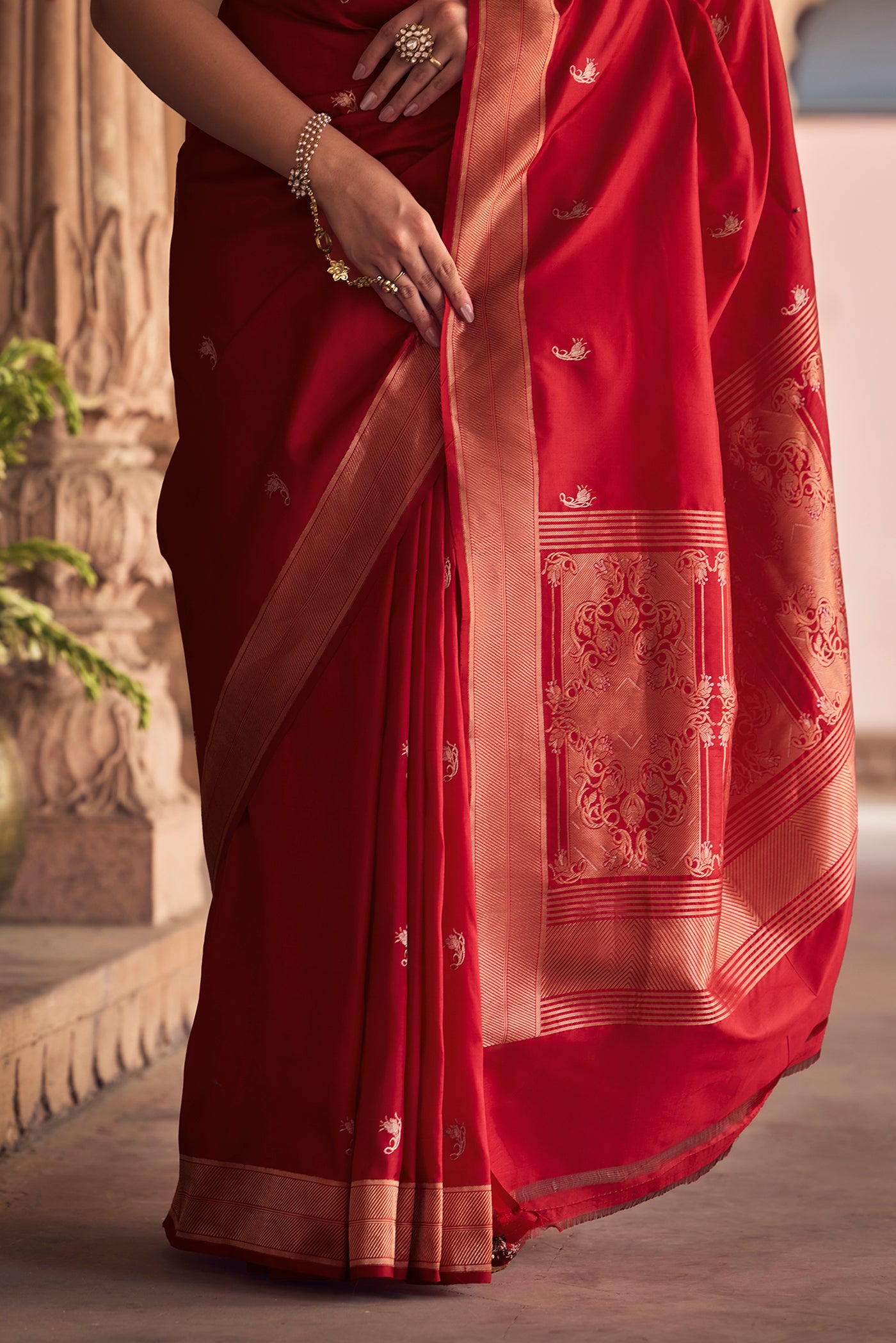 Shyama-Crimson Red Banarasi Katan Silk Saree