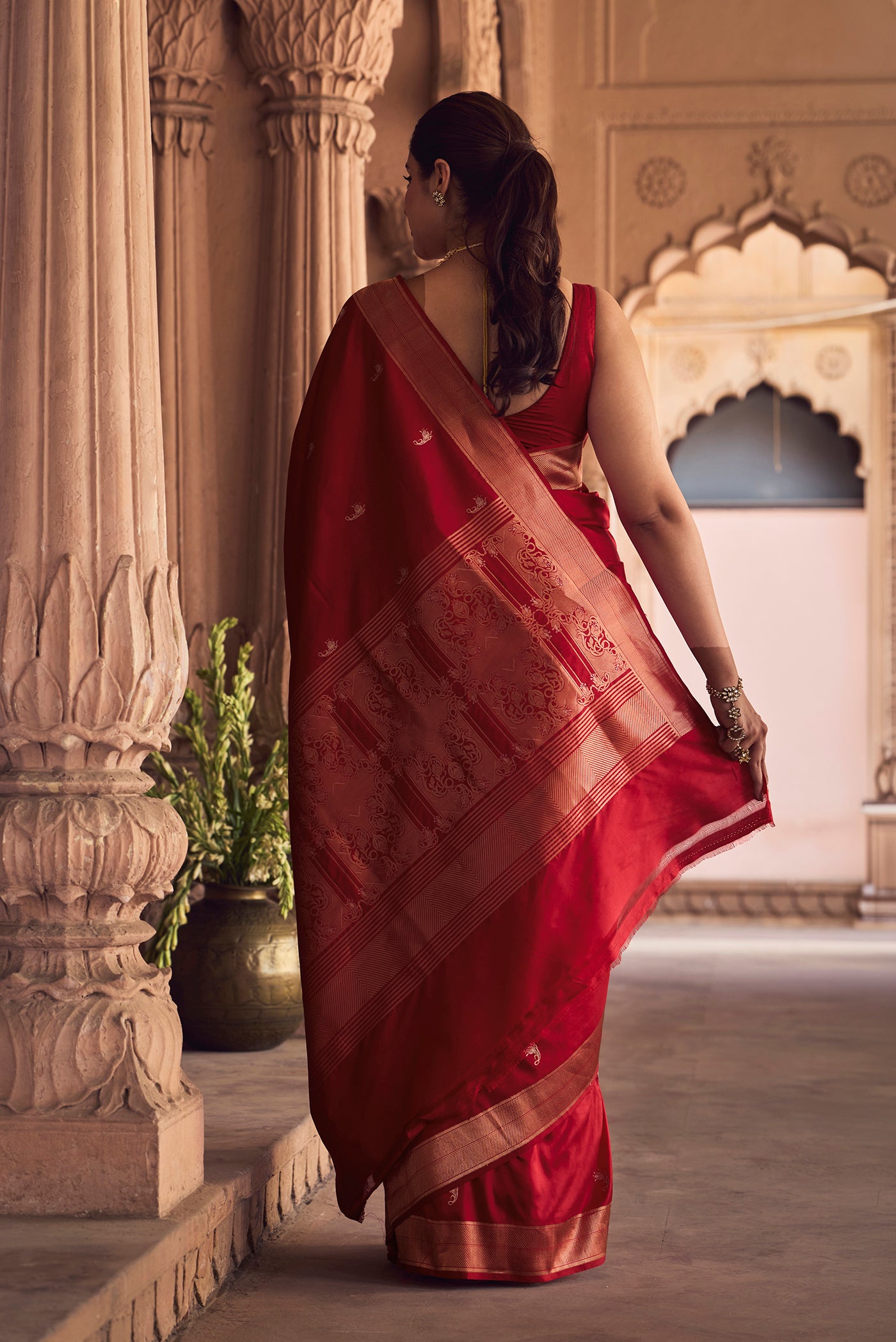 Shyama-Crimson Red Banarasi Katan Silk Saree