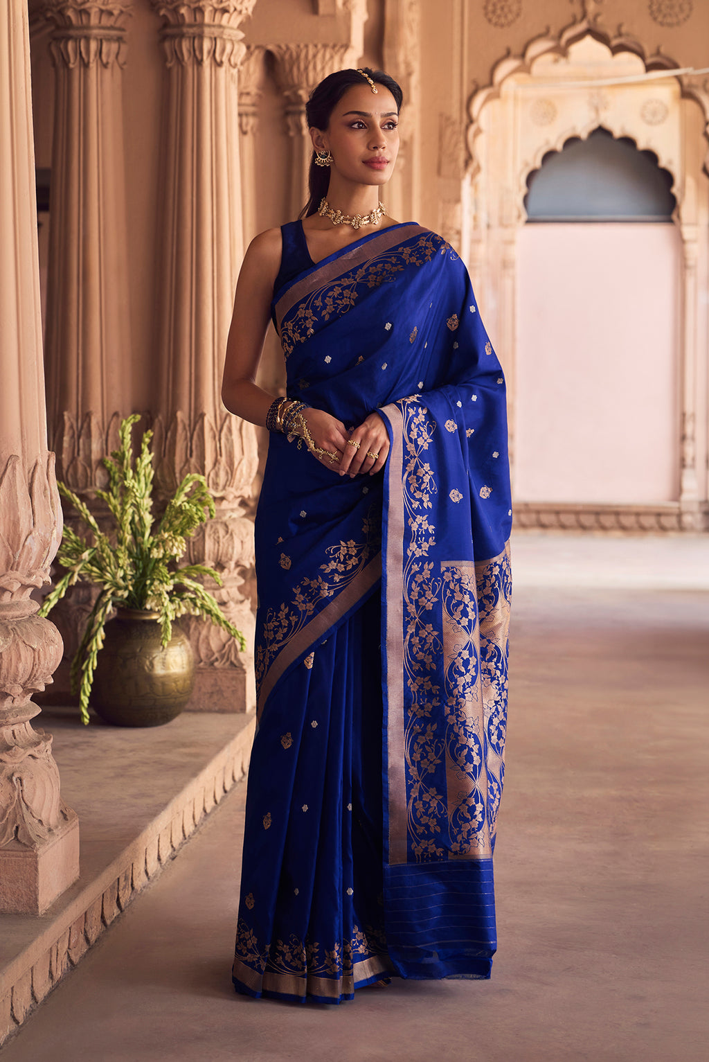 Gul- Royal Blue Banarasi Katan Silk Saree
