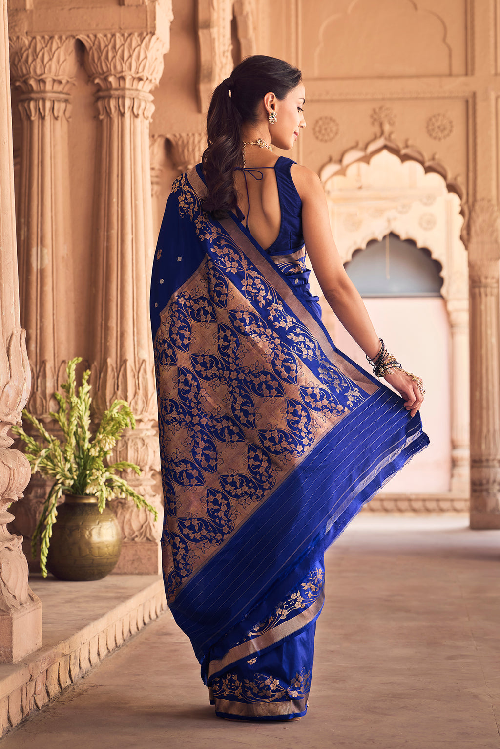 Gul- Royal Blue Banarasi Katan Silk Saree