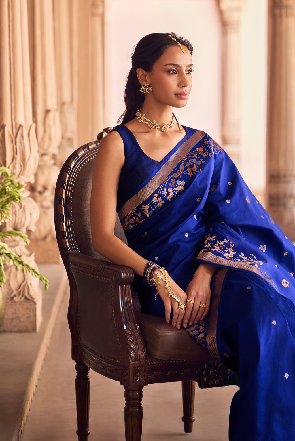 Gul- Royal Blue Banarasi Katan Silk Saree