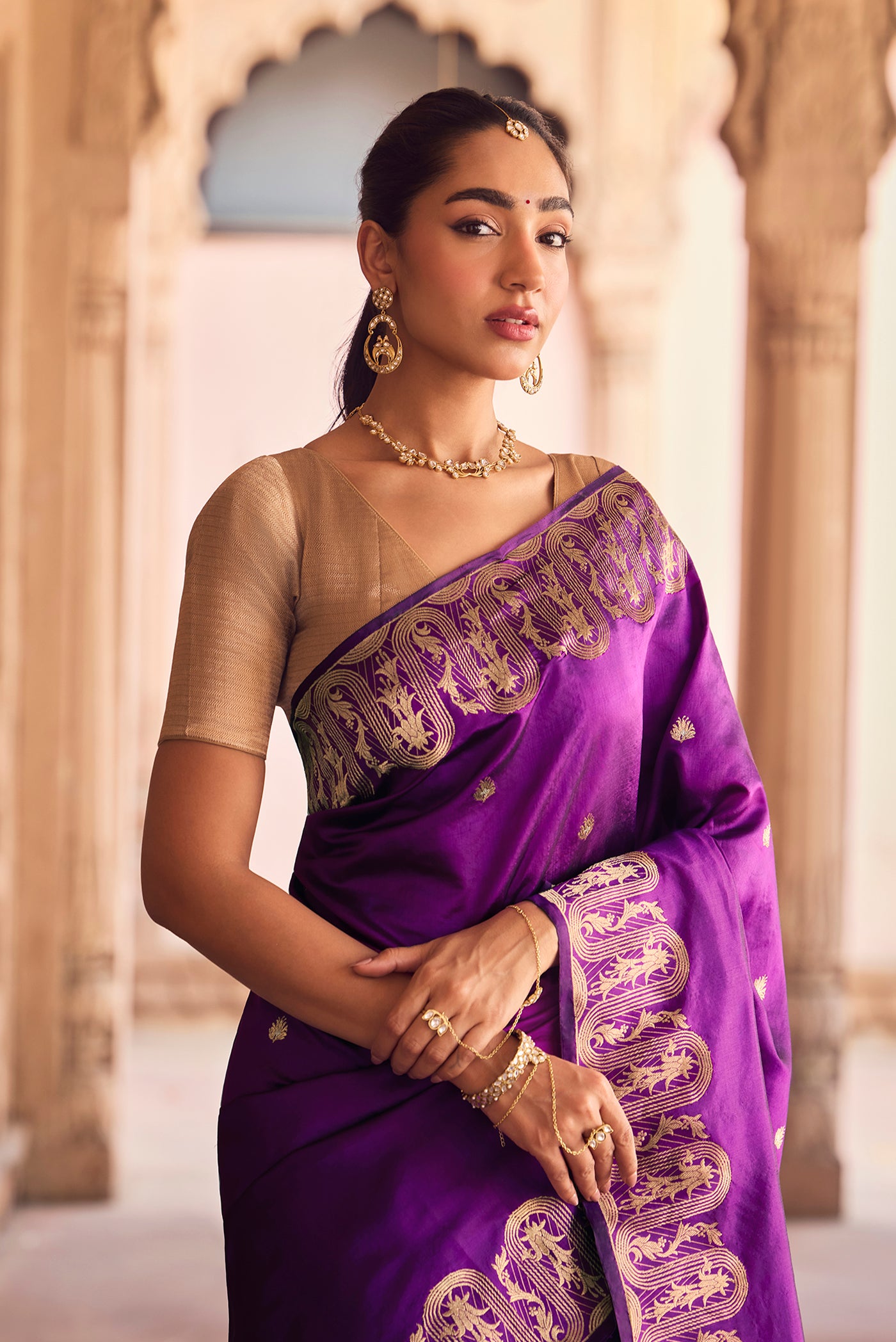 Mandhara - Regal Purple Banarasi Katan Silk Saree
