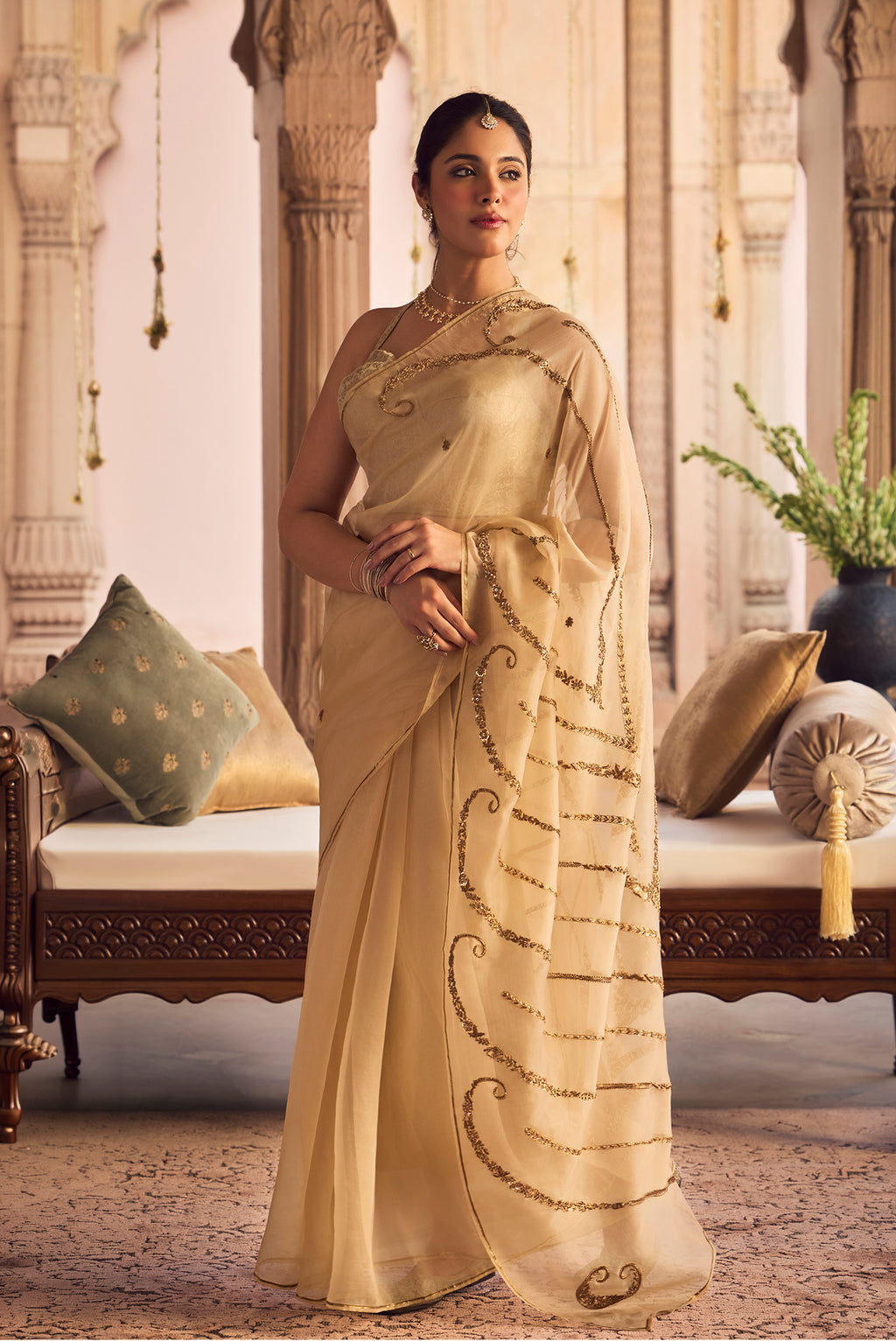 Sitara- Ivory Cream Zardozi Organza Silk Saree