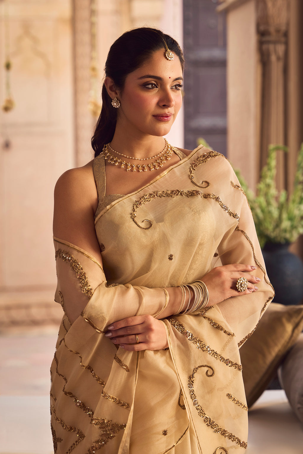 Sitara- Ivory Cream Zardozi Organza Silk Saree