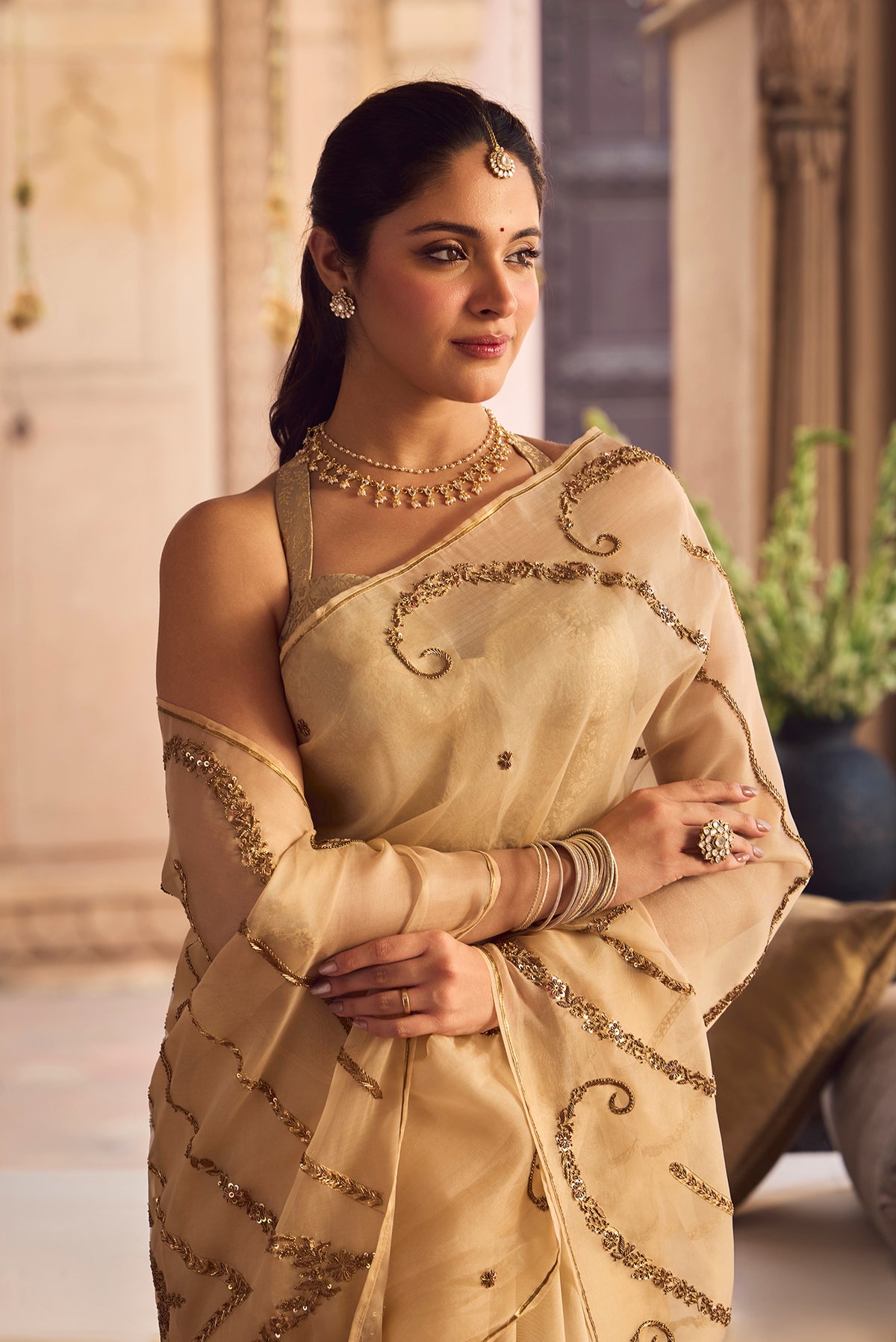 Sitara- Ivory Cream Zardozi Organza Silk Saree