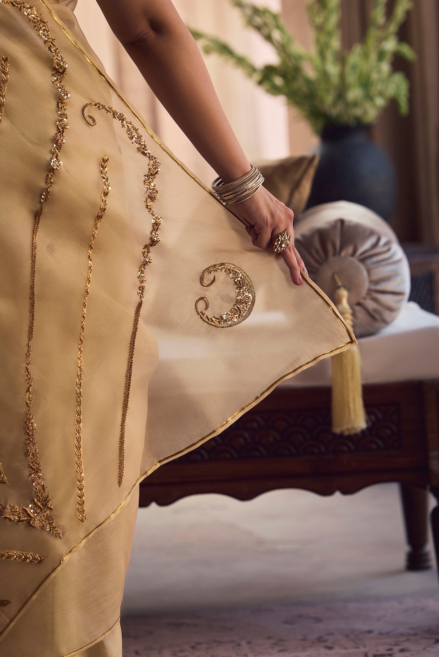 Sitara- Ivory Cream Zardozi Organza Silk Saree