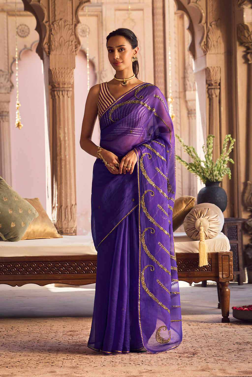 Sitara- Royal Purple Zardozi Organza Silk Saree