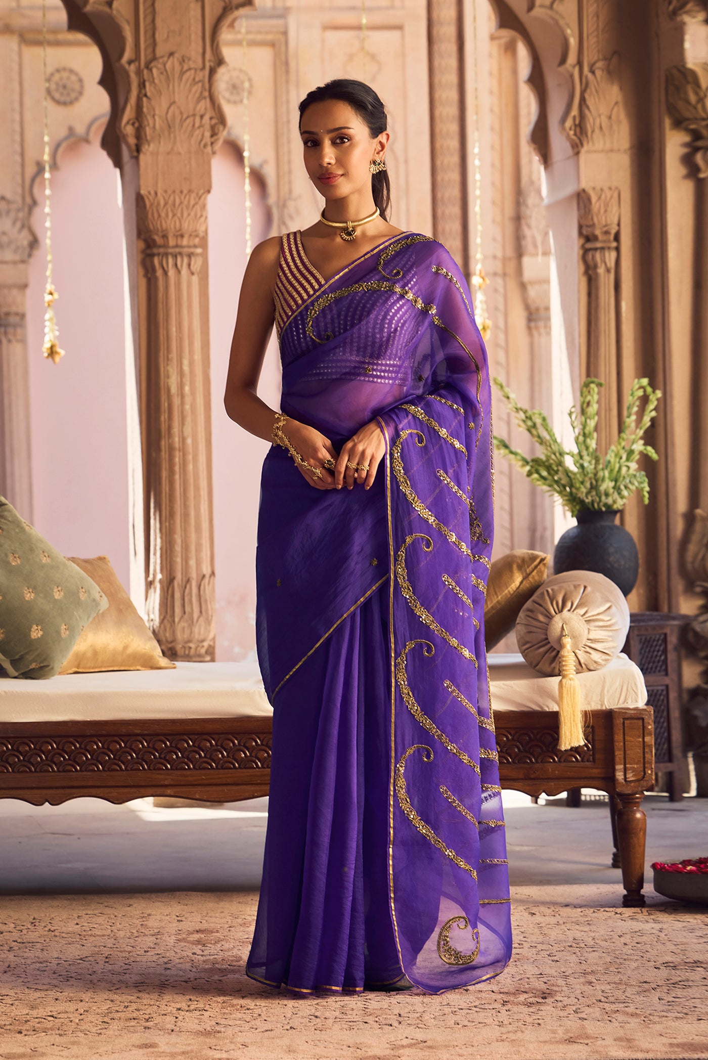Sitara- Royal Purple Zardozi Organza Silk Saree