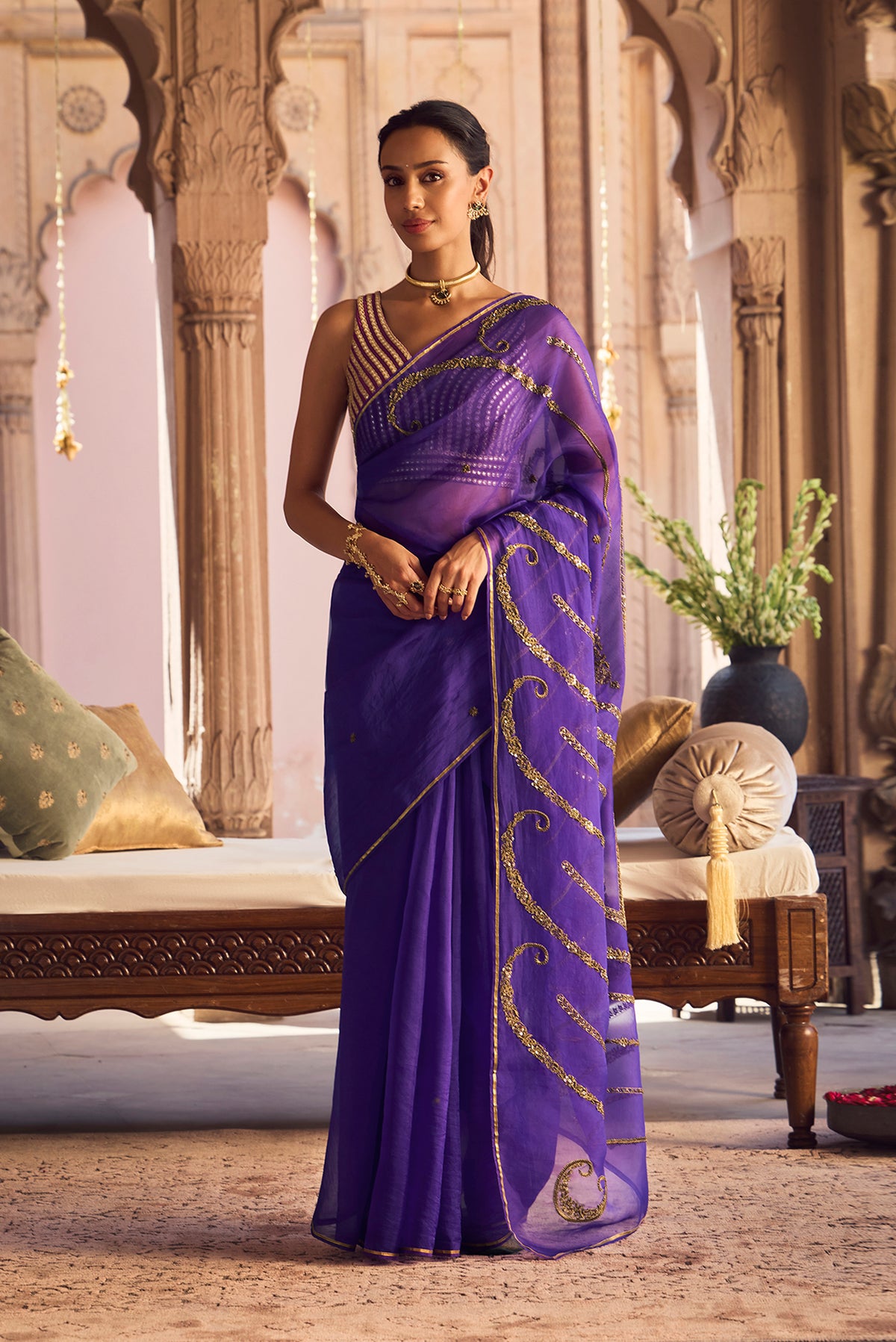Sitara- Royal Purple Zardozi Organza Silk Saree