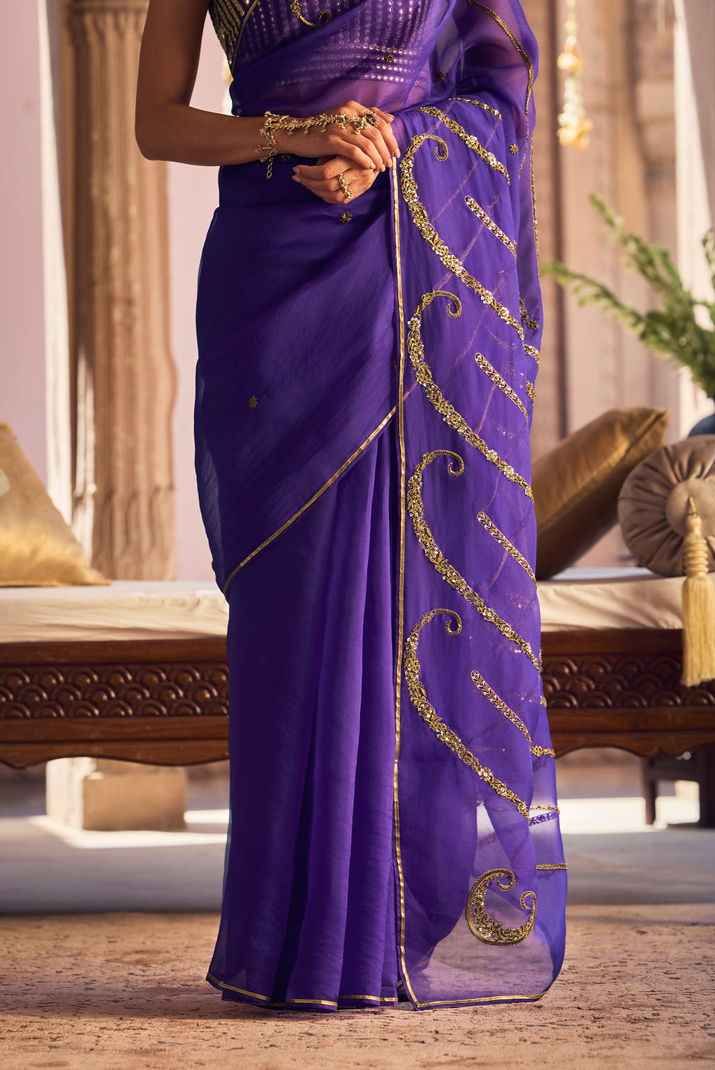 Sitara- Royal Purple Zardozi Organza Silk Saree