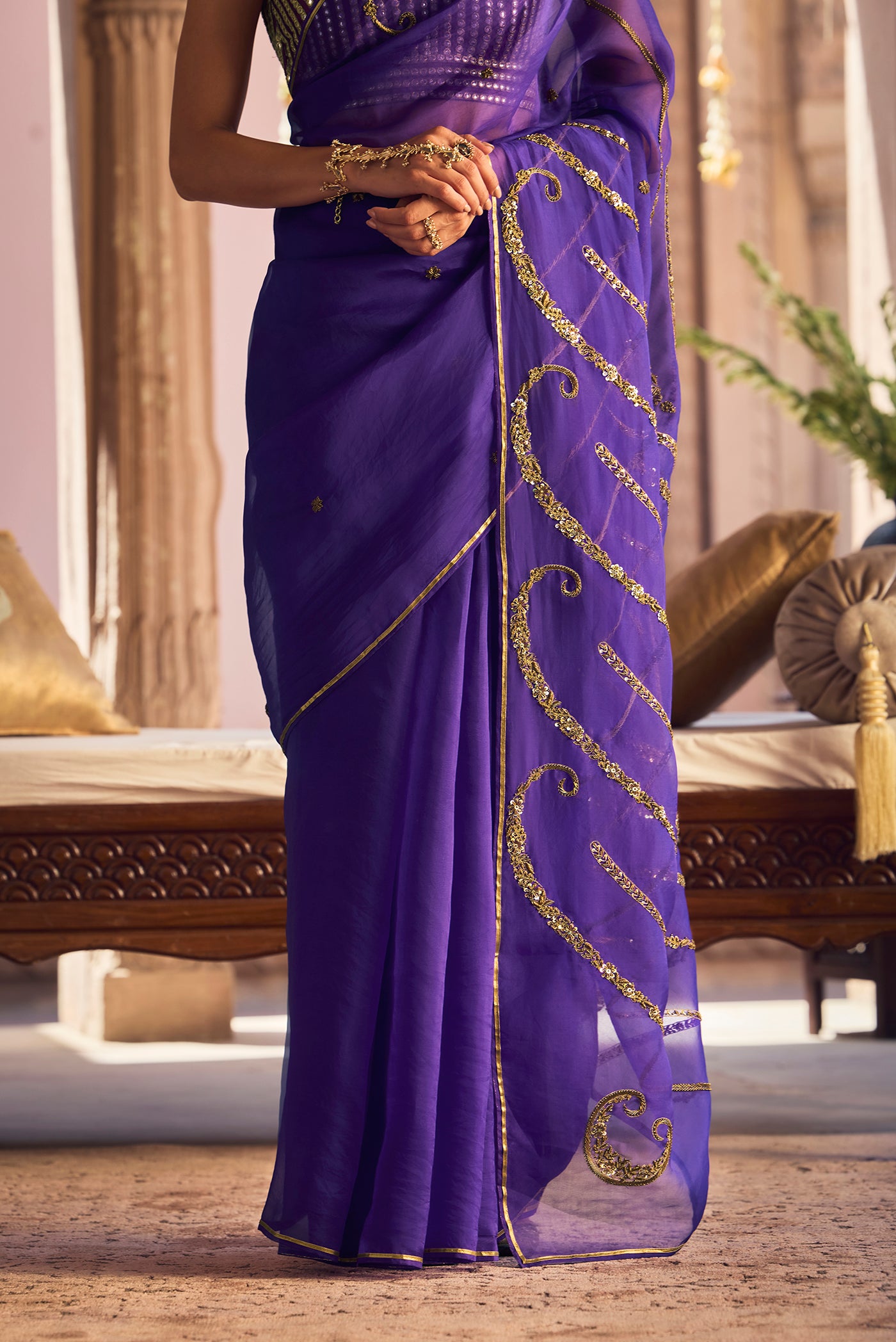 Sitara- Royal Purple Zardozi Organza Silk Saree