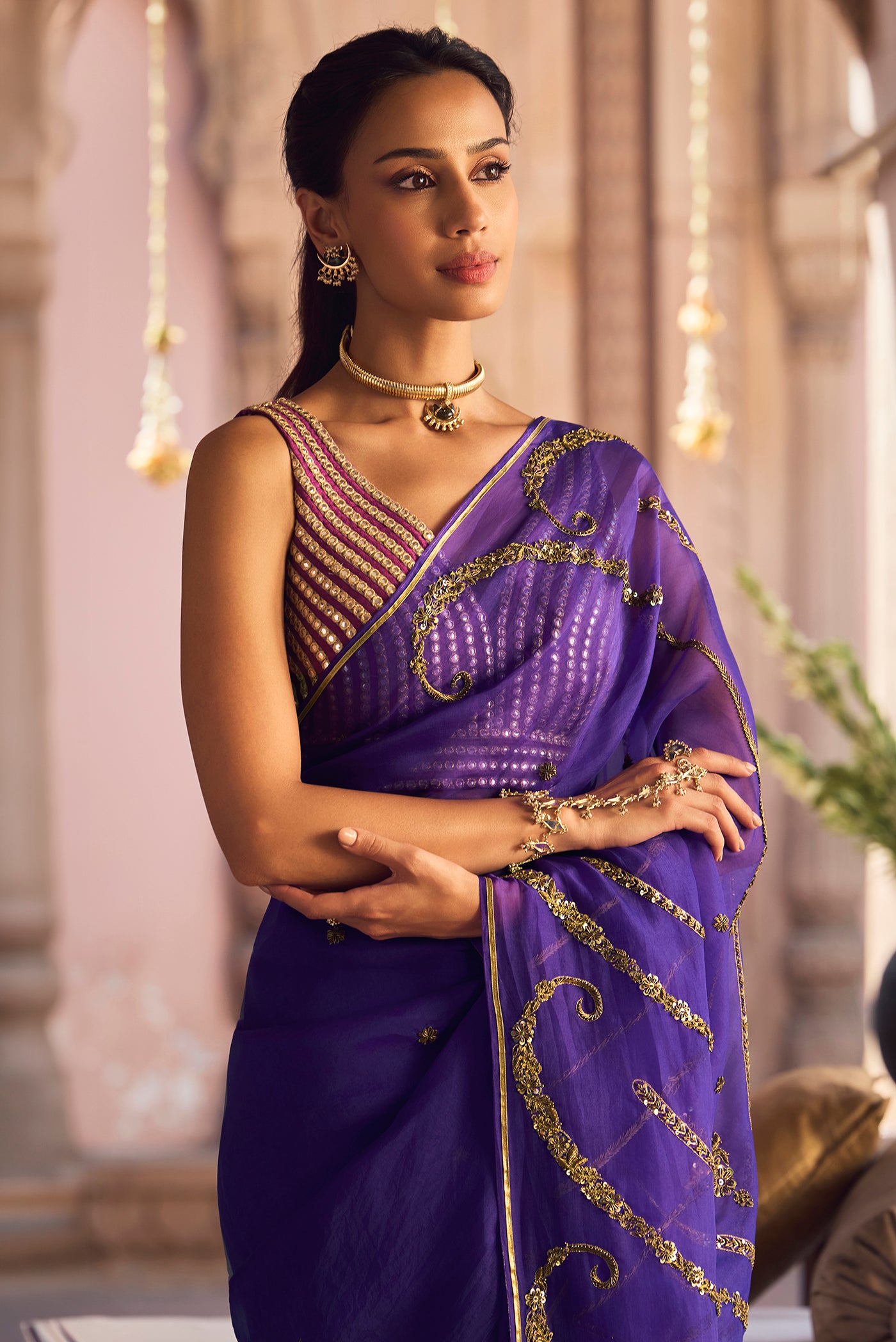 Sitara- Royal Purple Zardozi Organza Silk Saree