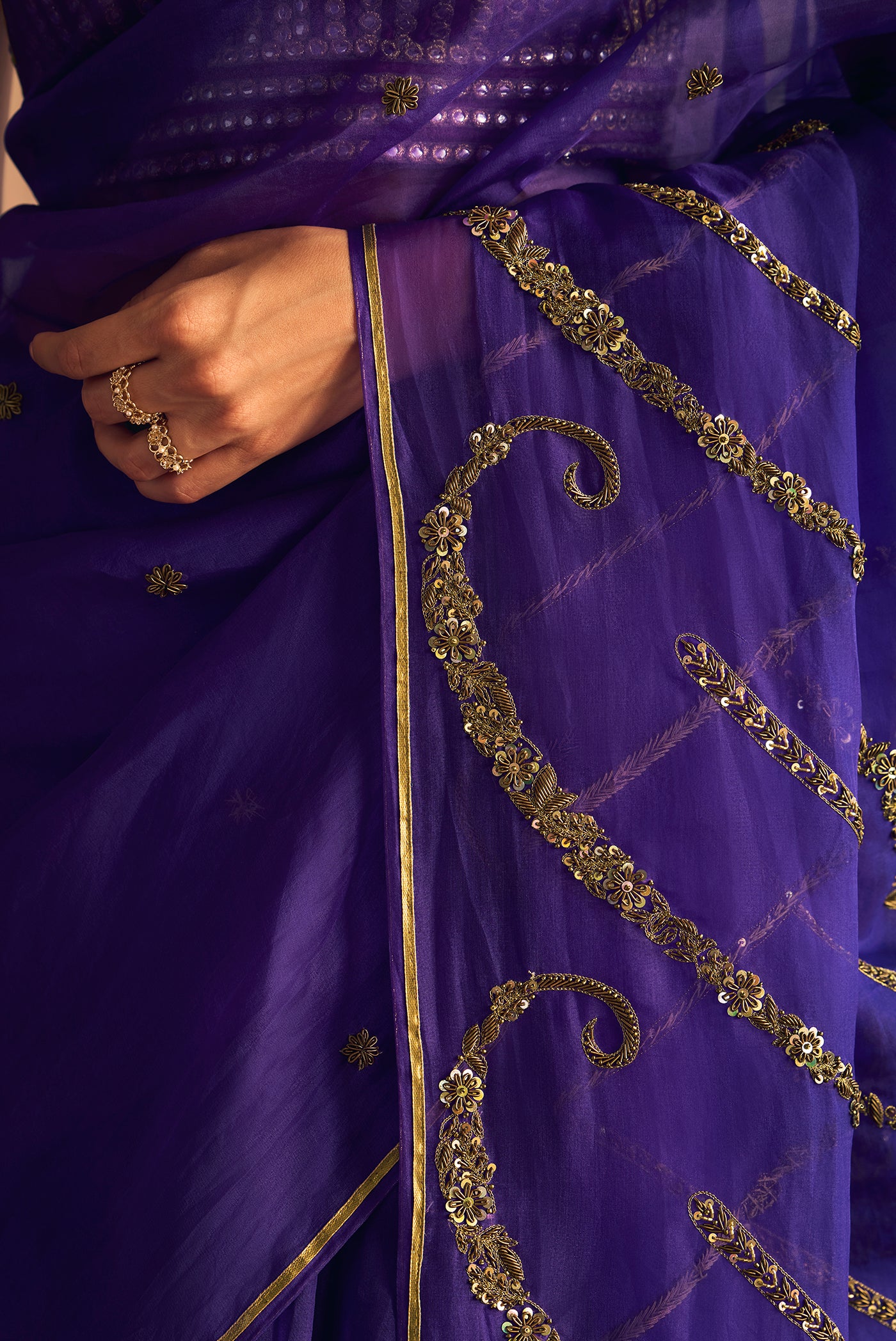 Sitara- Royal Purple Zardozi Organza Silk Saree