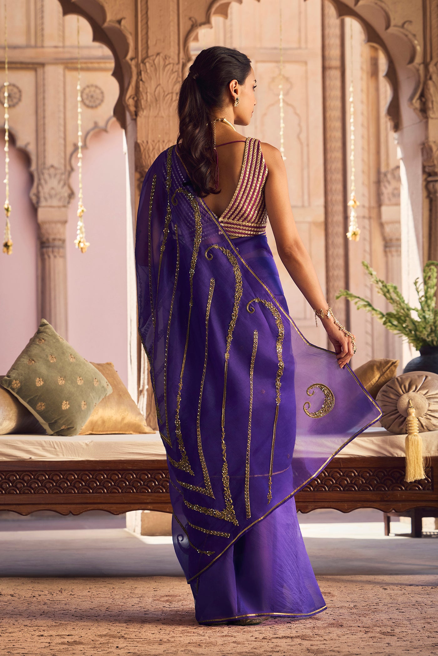 Sitara- Royal Purple Zardozi Organza Silk Saree