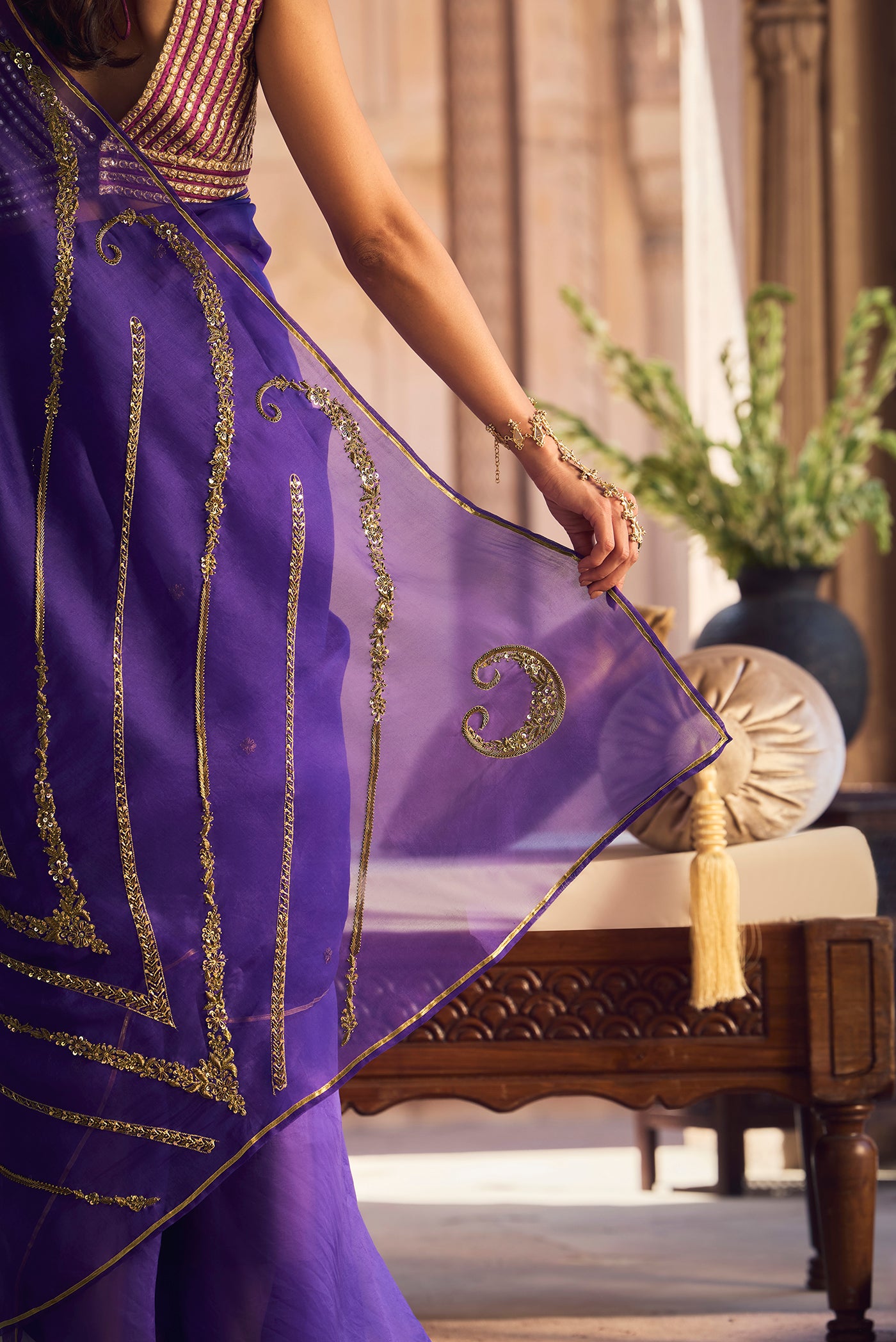Sitara- Royal Purple Zardozi Organza Silk Saree