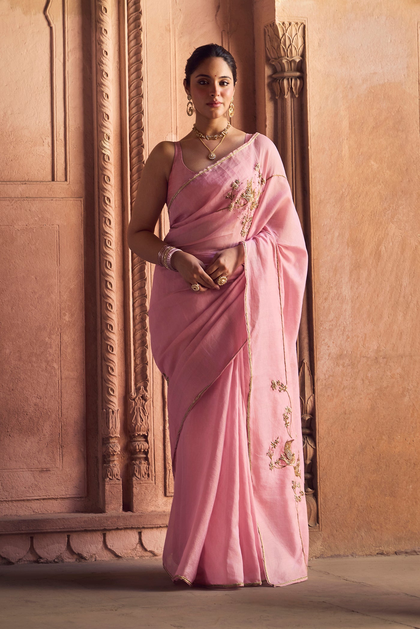 Bulbul- Blush Pink Chanderi Tissue Saree