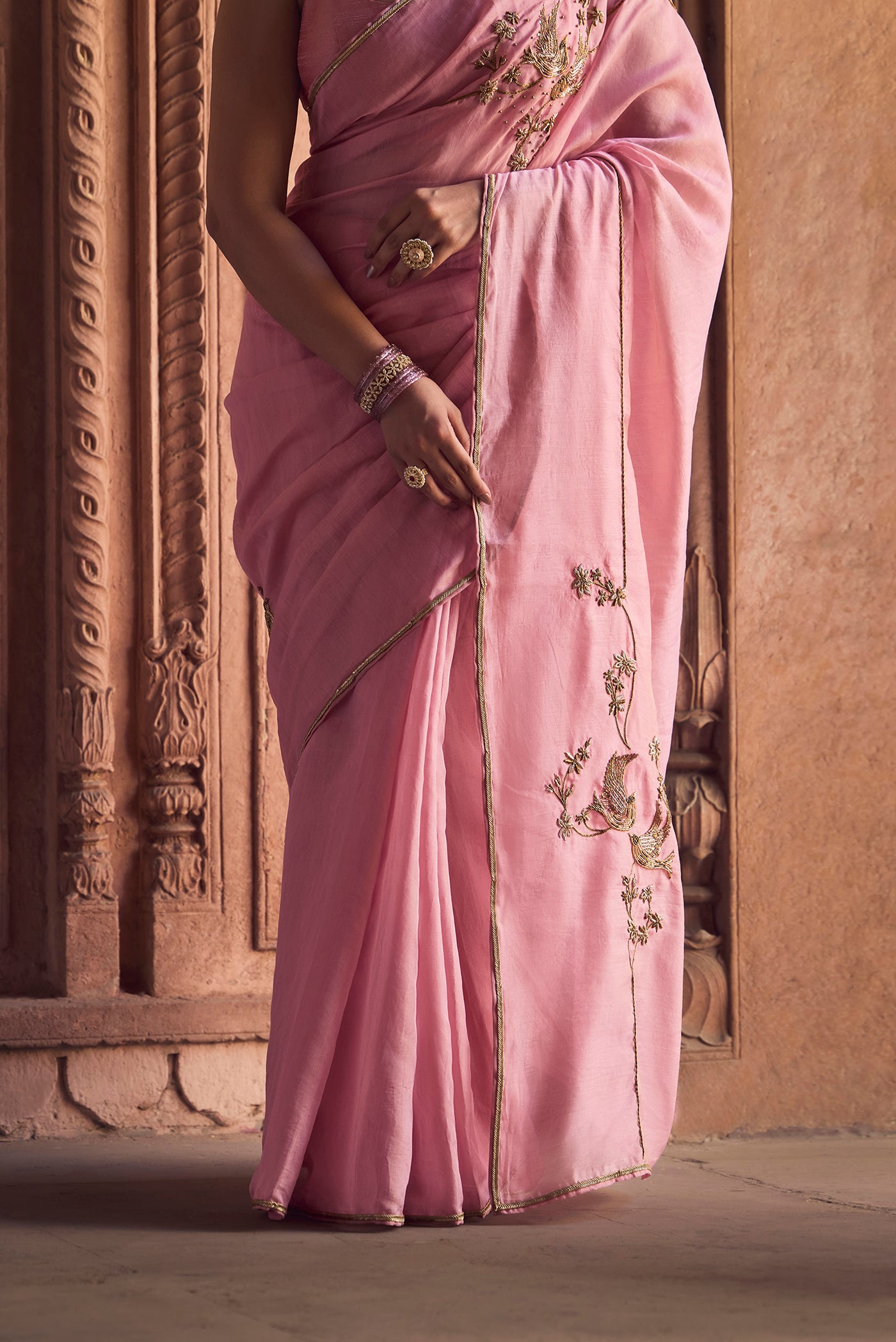 Bulbul- Blush Pink Chanderi Tissue Saree