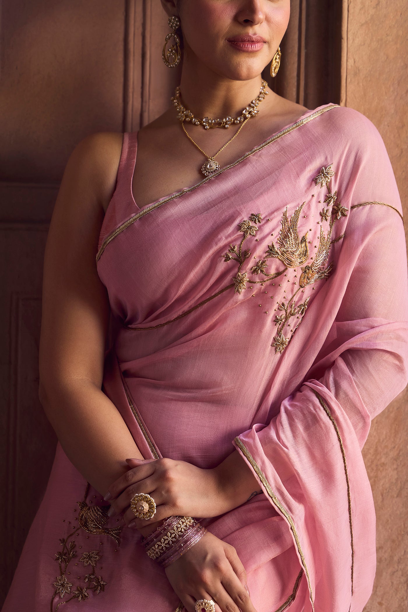 Bulbul- Blush Pink Chanderi Tissue Saree