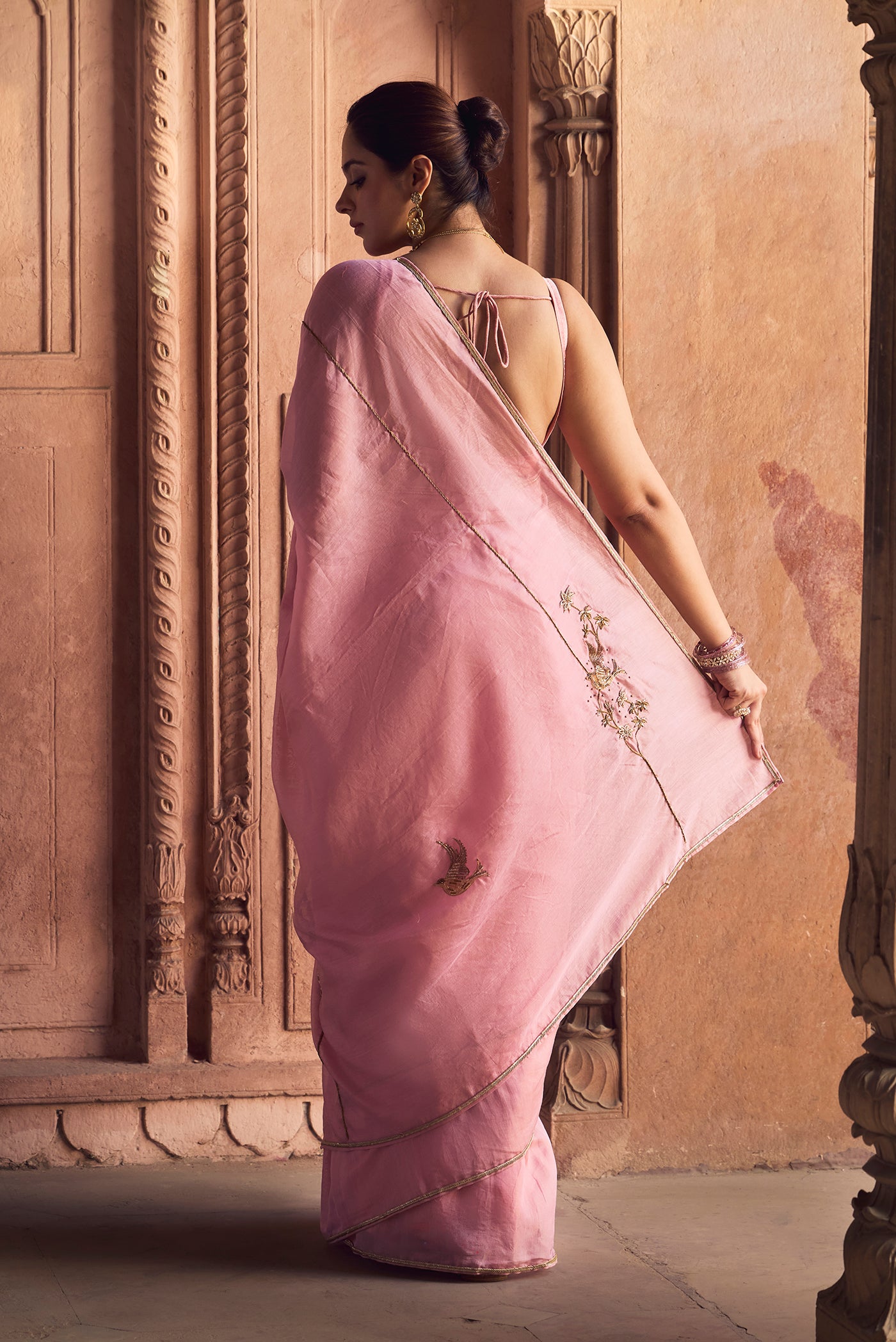 Bulbul- Blush Pink Chanderi Tissue Saree