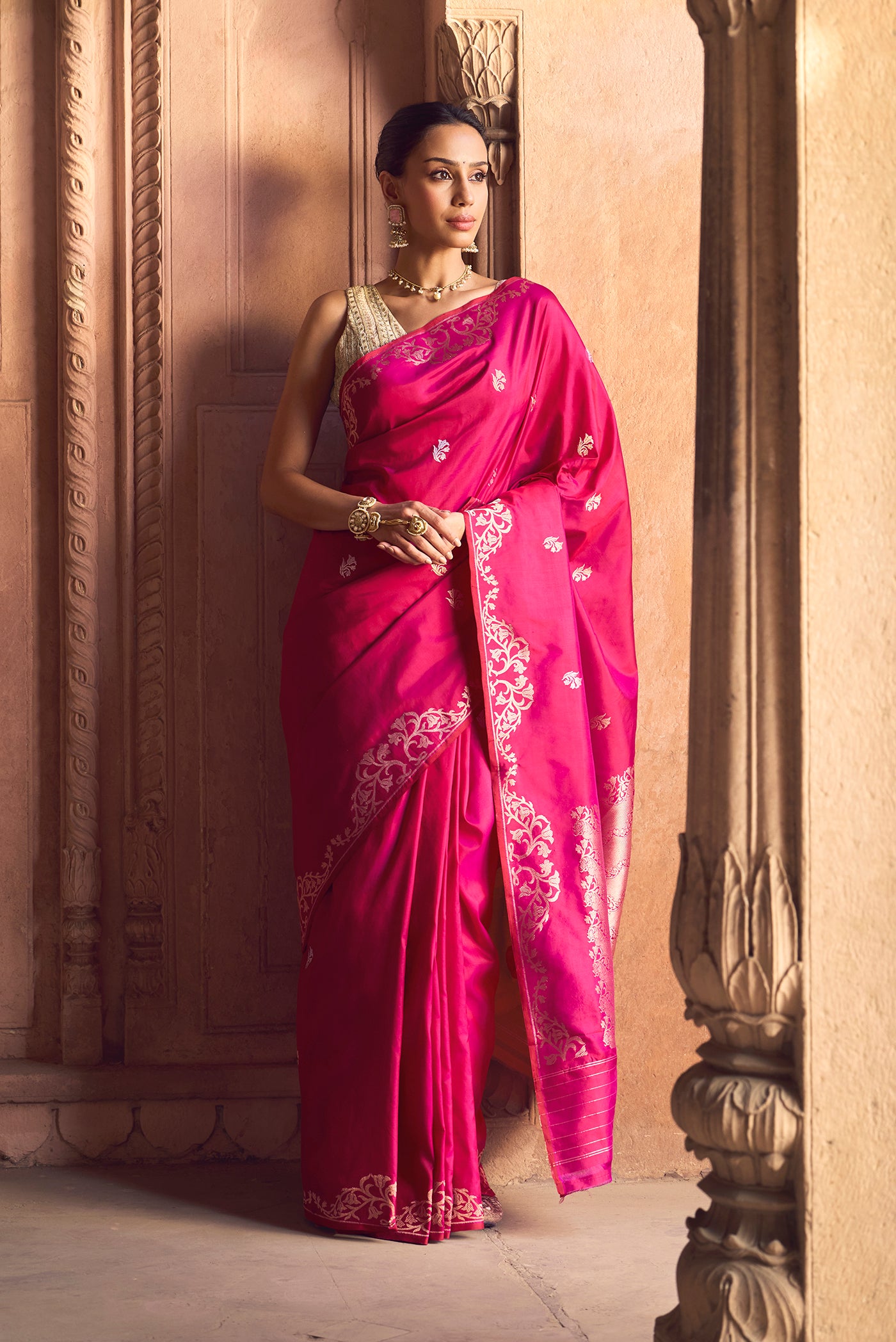 Mrunali- Magenta Banarasi Katan Silk Saree