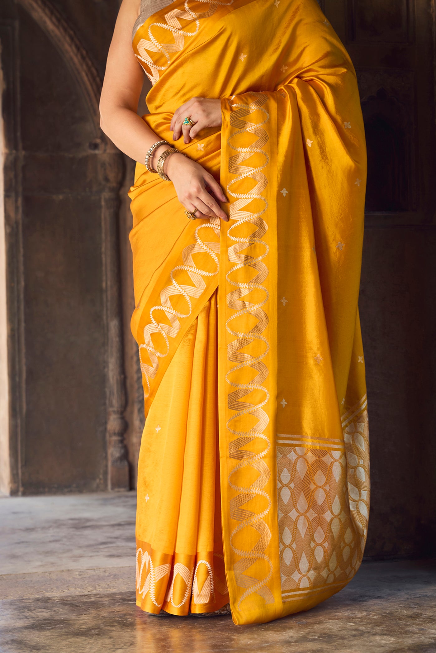 Miraaya-Mustard Gold Banarasi Katan Silk Saree