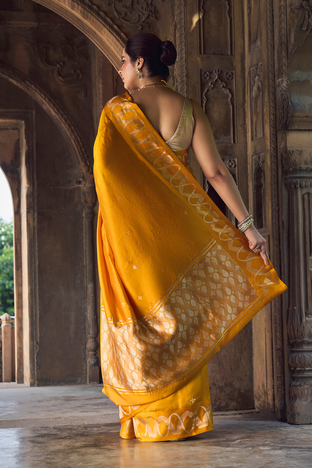 Miraaya-Mustard Gold Banarasi Katan Silk Saree