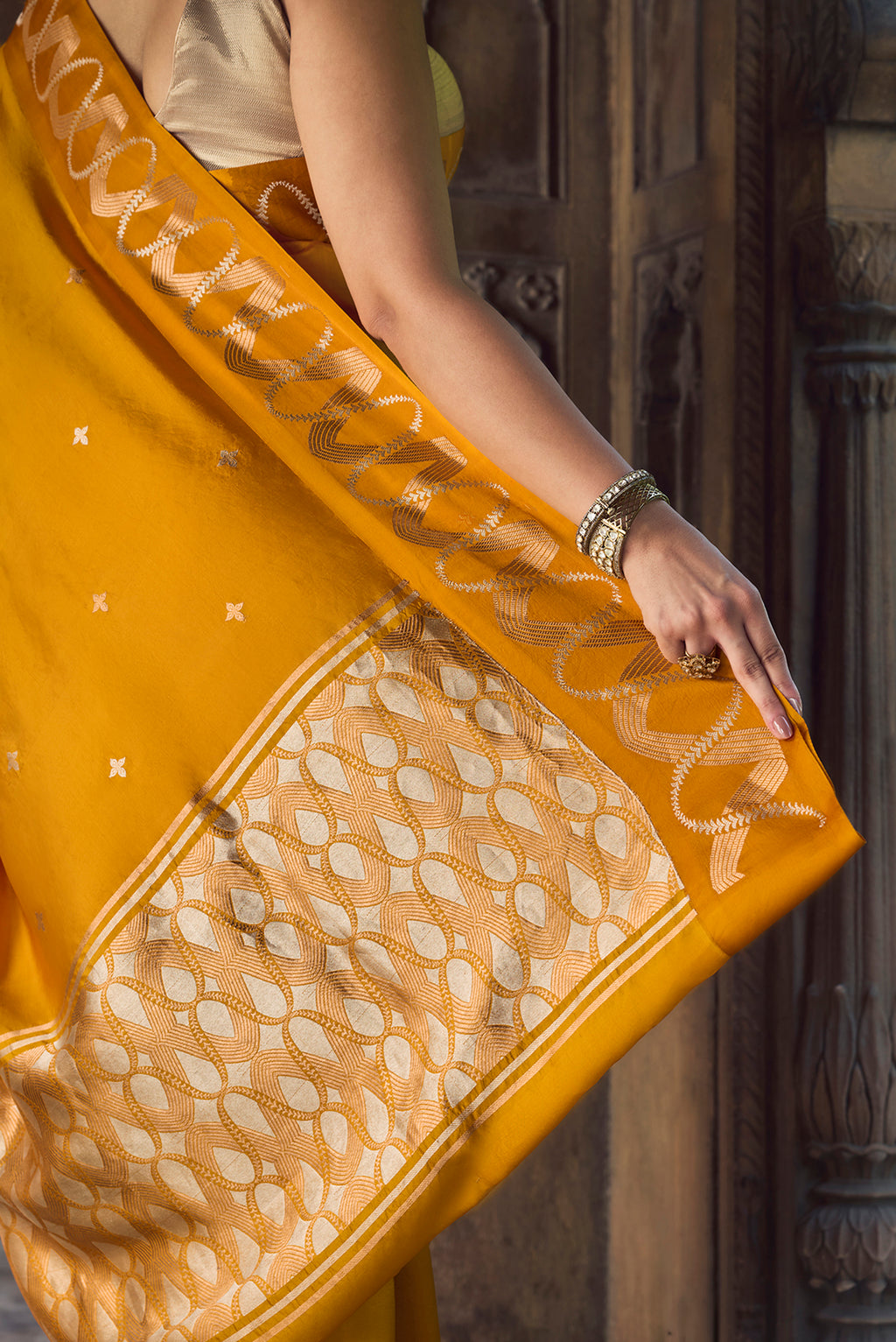 Miraaya-Mustard Gold Banarasi Katan Silk Saree