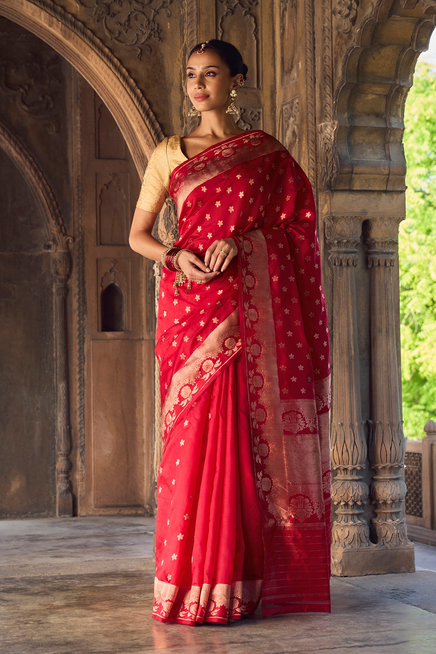 Gulal-Maroon Banarasi Katan Silk Saree