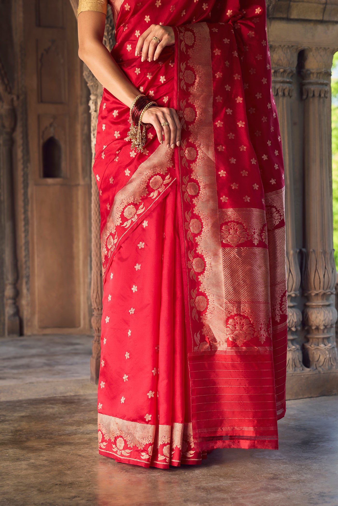 Gulal-Maroon Banarasi Katan Silk Saree