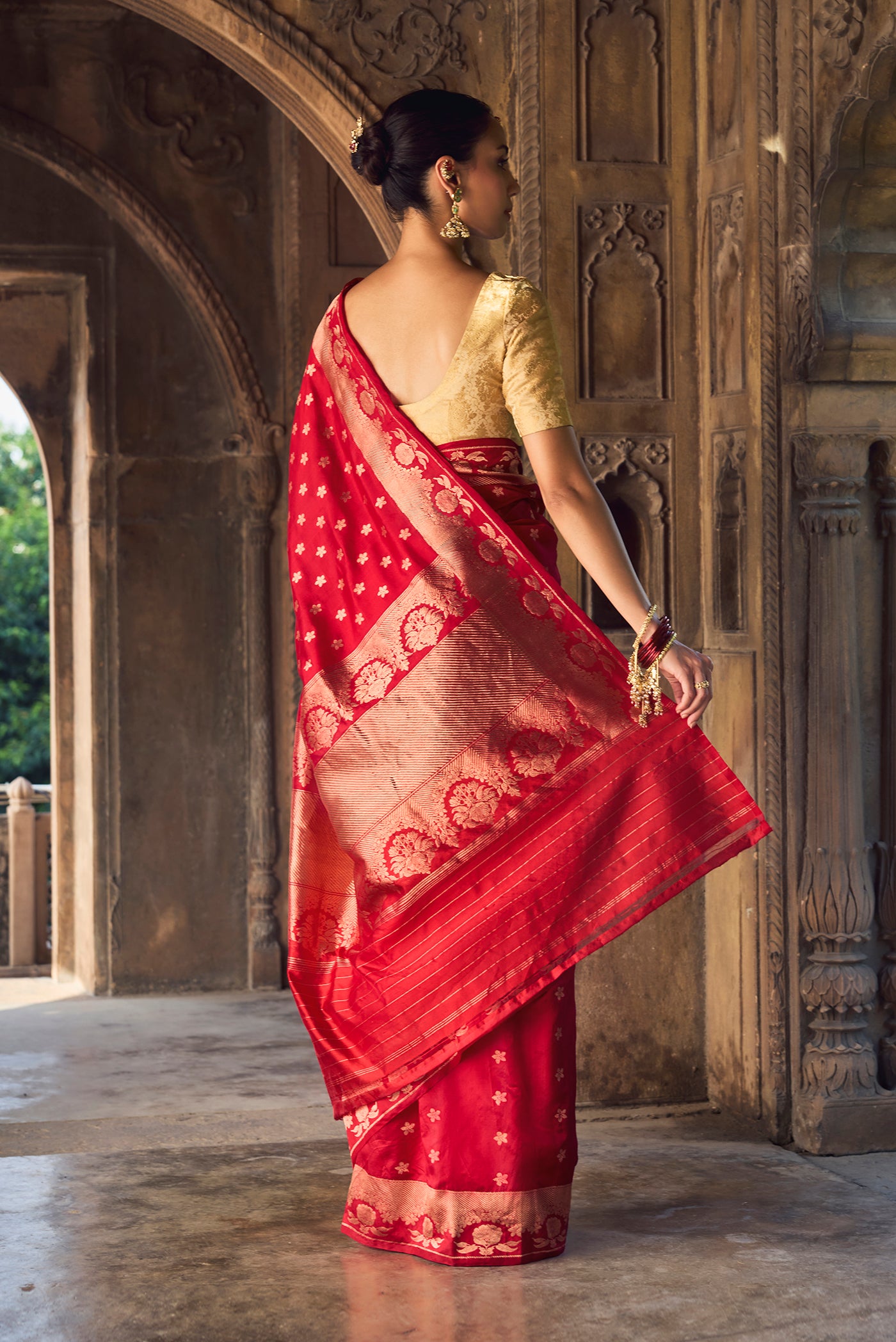 Gulal-Maroon Banarasi Katan Silk Saree
