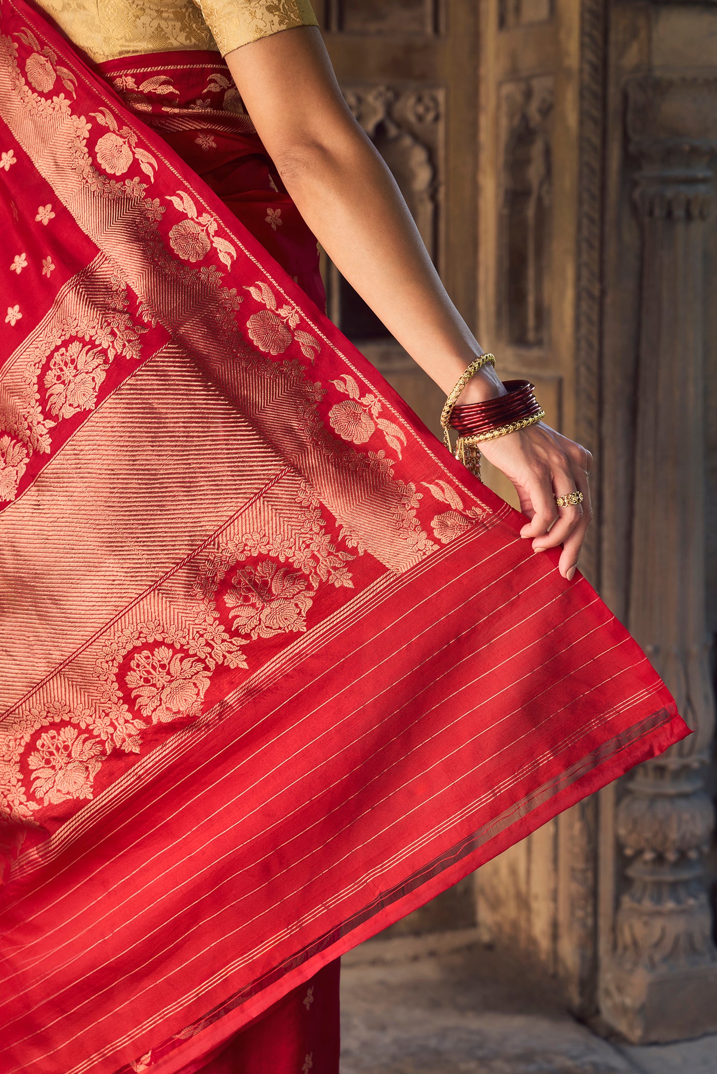 Gulal-Maroon Banarasi Katan Silk Saree