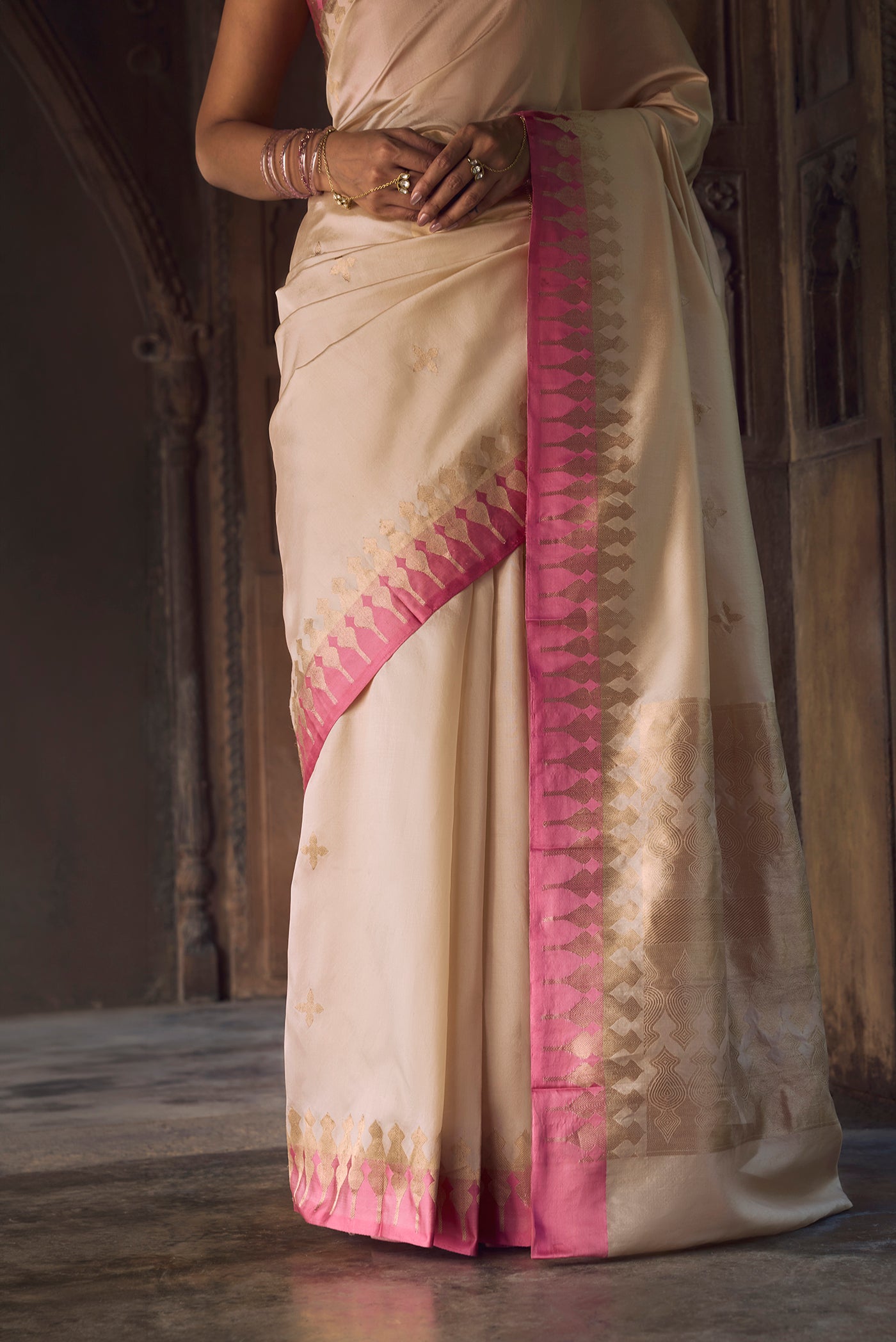 Mahima - Ivory Cream Banarasi Silk Saree