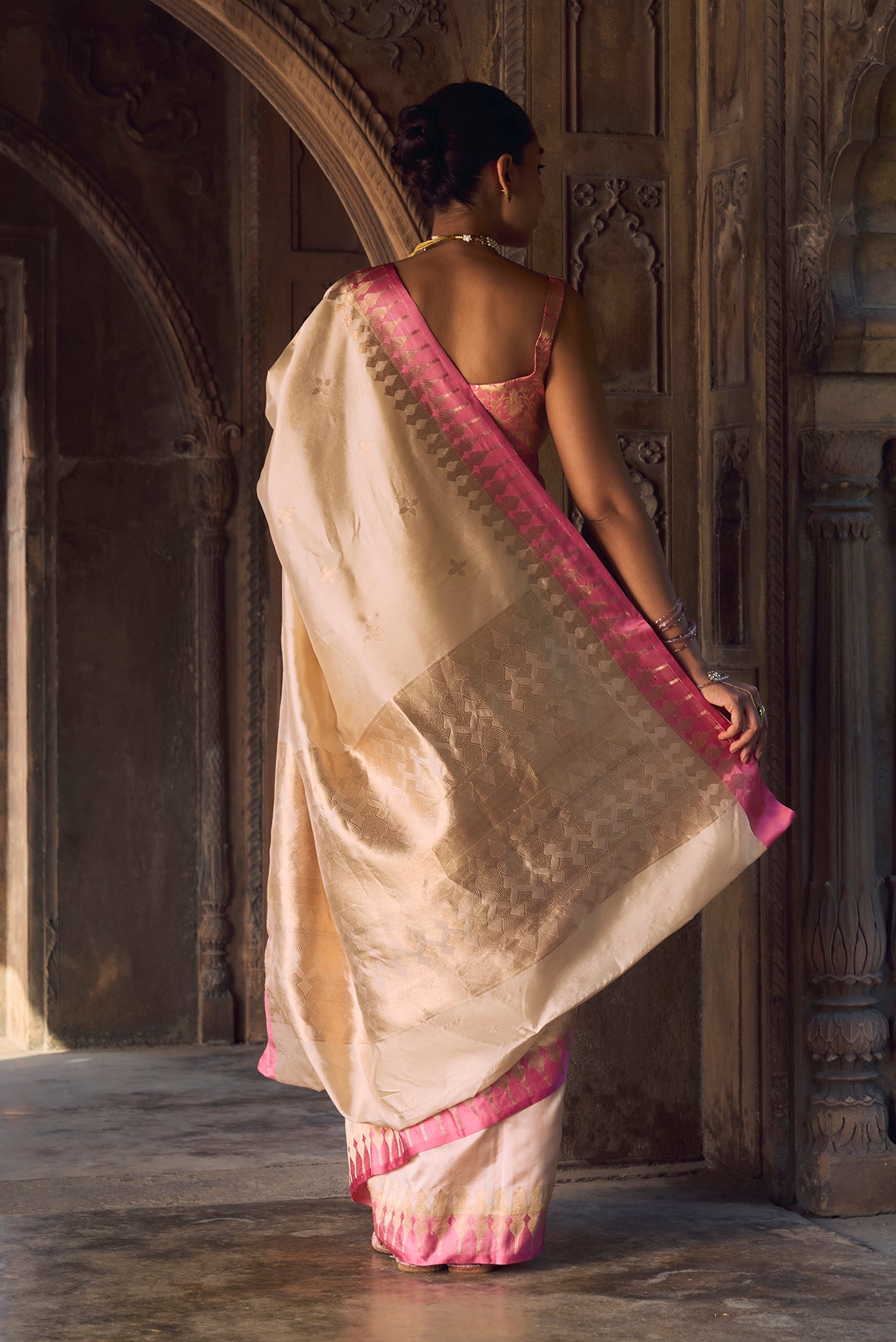 Mahima - Ivory Cream Banarasi Silk Saree