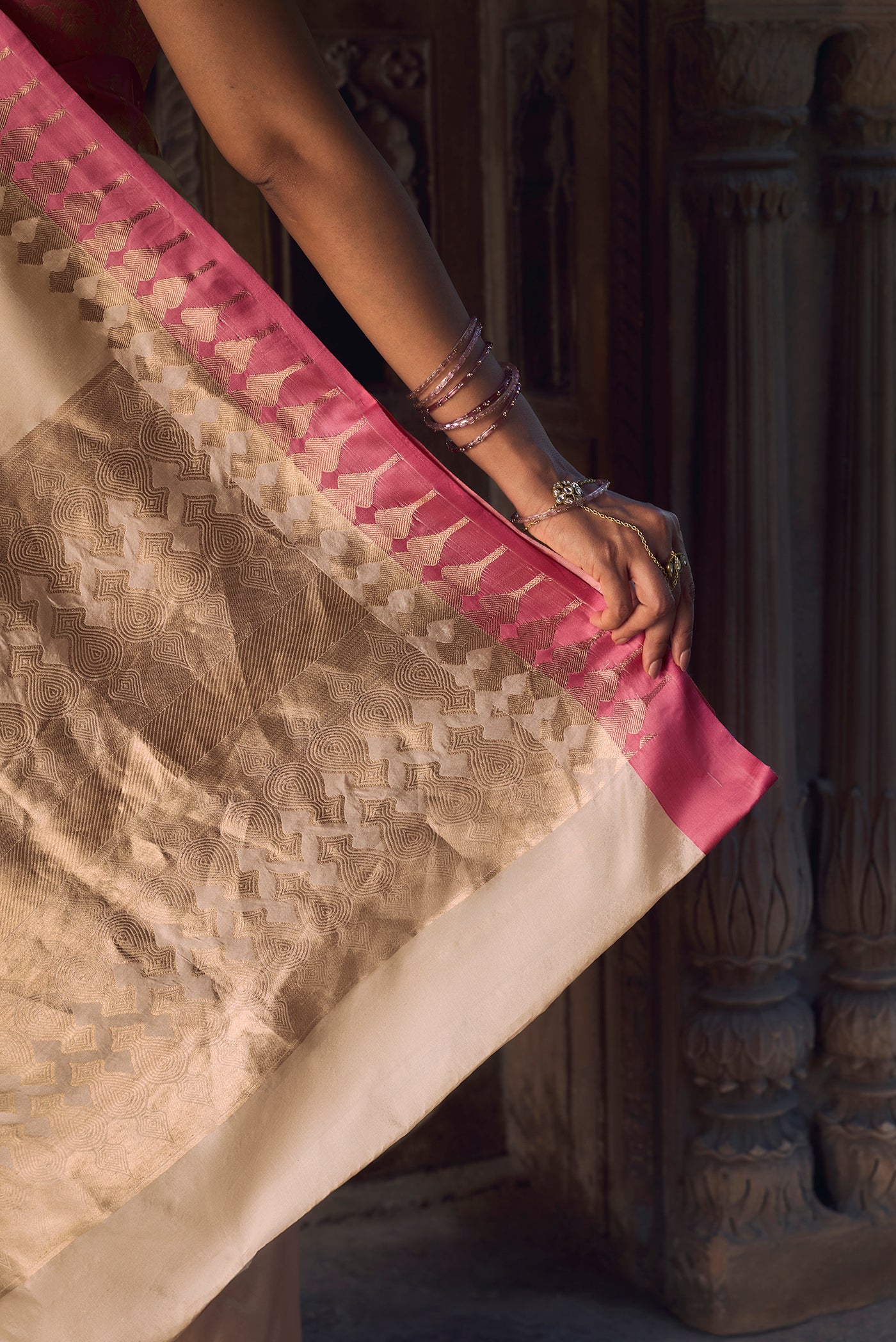 Mahima - Ivory Cream Banarasi Silk Saree