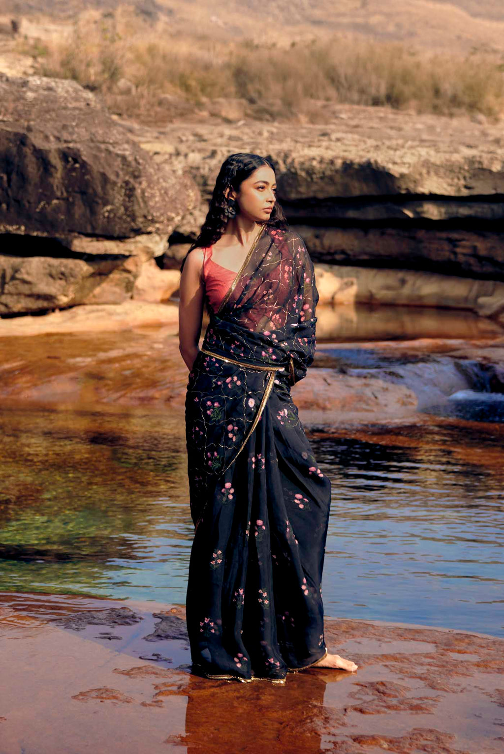 Courtyard of Love-Black Organza Silk Saree