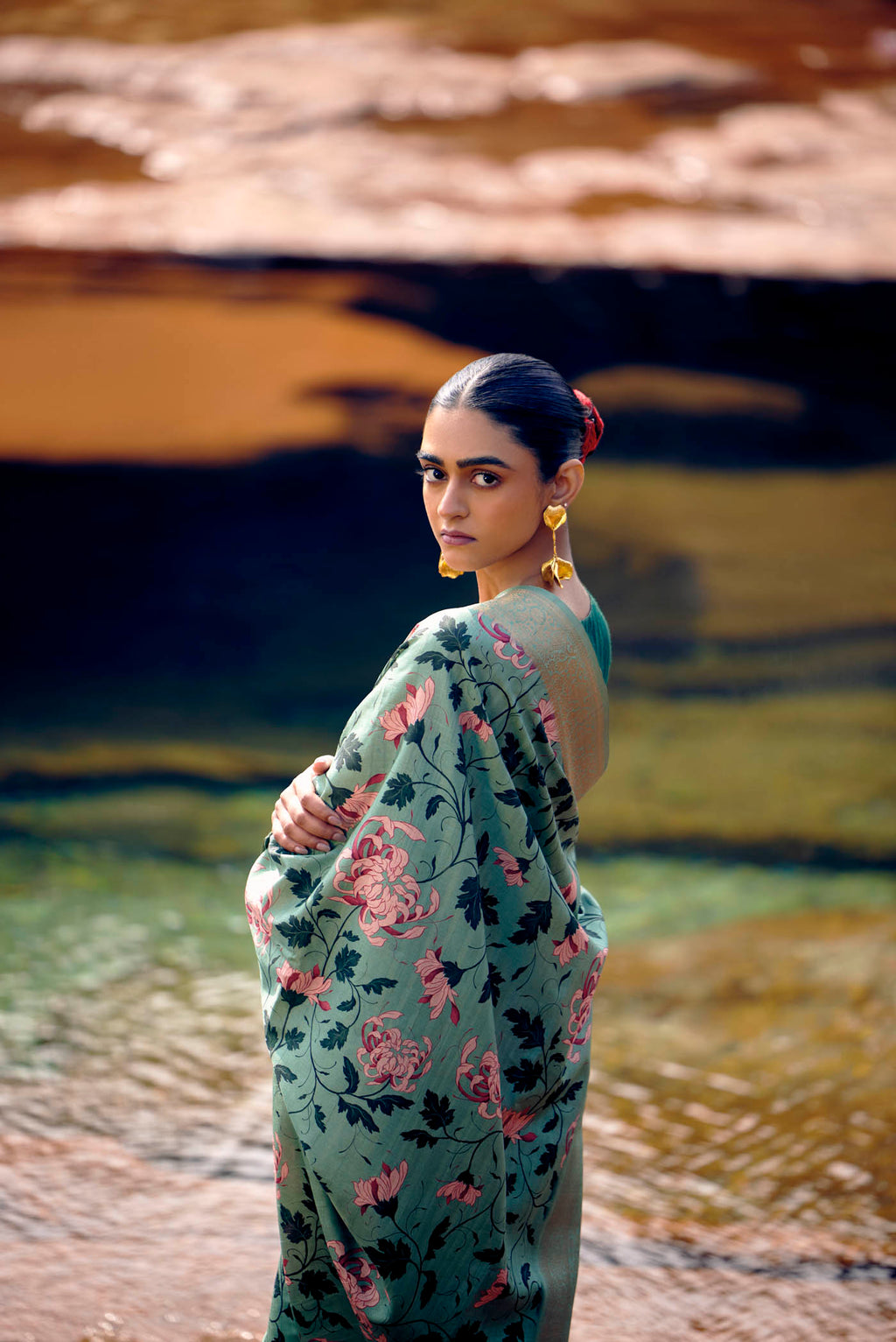 Bed of Flowers-Green Tussar Silk Saree