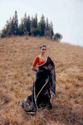 Leaping Deer-Black Pure Organza Silk Saree