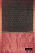 Bottle Green Dual Tone Kanchipuram Silk Saree with Zari Butta on the body and Zari Border.  displayed on a mannequin