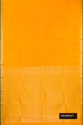 Mustard Dual Tone Kanchipuram Silk Saree with Zari Butta on the body and Zari Border.  displayed on a mannequin