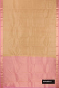 Dark Beige Dual Tone Kanchipuram Silk Saree with Zari Butta on the body and Zari Border.  displayed on a mannequin