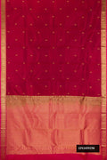 Maroon Dual Tone Kanchipuram Silk Saree with Zari Butta on the body and Zari Border.  displayed on a mannequin