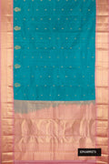 Blue Dual Tone Kanchipuram Silk Saree with Zari Butta on the body and Fancy Border.  displayed on a mannequin