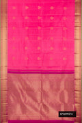 Pink Dual Tone Kanchipuram Silk Saree with Zari Butta on the body and Zari Border.  displayed on a mannequin