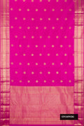 Dark Pink Dual Tone Kanchipuram Silk Saree with Zari Butta on the body and Fancy Border.  displayed on a mannequin
