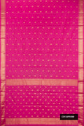Dark Pink Dual Tone Kanchipuram Silk Saree with Stripes on the body and Zari Border.  displayed on a mannequin