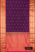 Purple Dual Tone Kanchipuram Silk Saree with Zari Butta on the body and Zari Border.  displayed on a mannequin