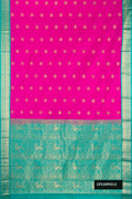 Dark Pink Dual Tone Kanchipuram Silk Saree with Zari Butta on the body and Zari Border.  displayed on a mannequin